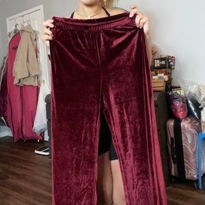 SHEIN Deep Red Velvet Straight Leg Pants, Size Large